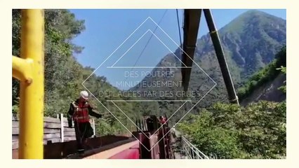 Des poutres de 11 tonnes acheminées sur le chantier de reconstruction du pont du Perthus à Breil-sur-Roya