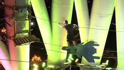 Adventure lovers defy gravity on giant Chinese TV tower