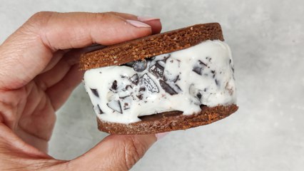 Sándwich helado de yogur con chocolate y galleta de gofio
