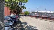 Hartlepool United fans queue to enter Victoria Park for the first time since March 2020