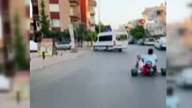 Go-kart aracına bisiklet gidonu ve tekeri takıp trafiğe çıktı