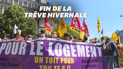 Manifestation contre la fin de la trêve hivernale qui reprend ce 1er juin