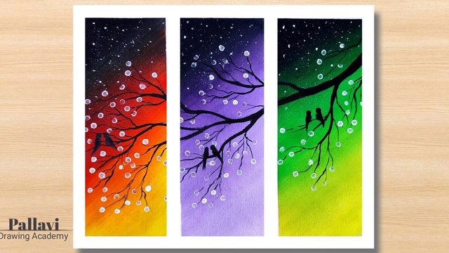 How to draw beautiful three in one night painting with poster colour _Pallavi Drawing Academy