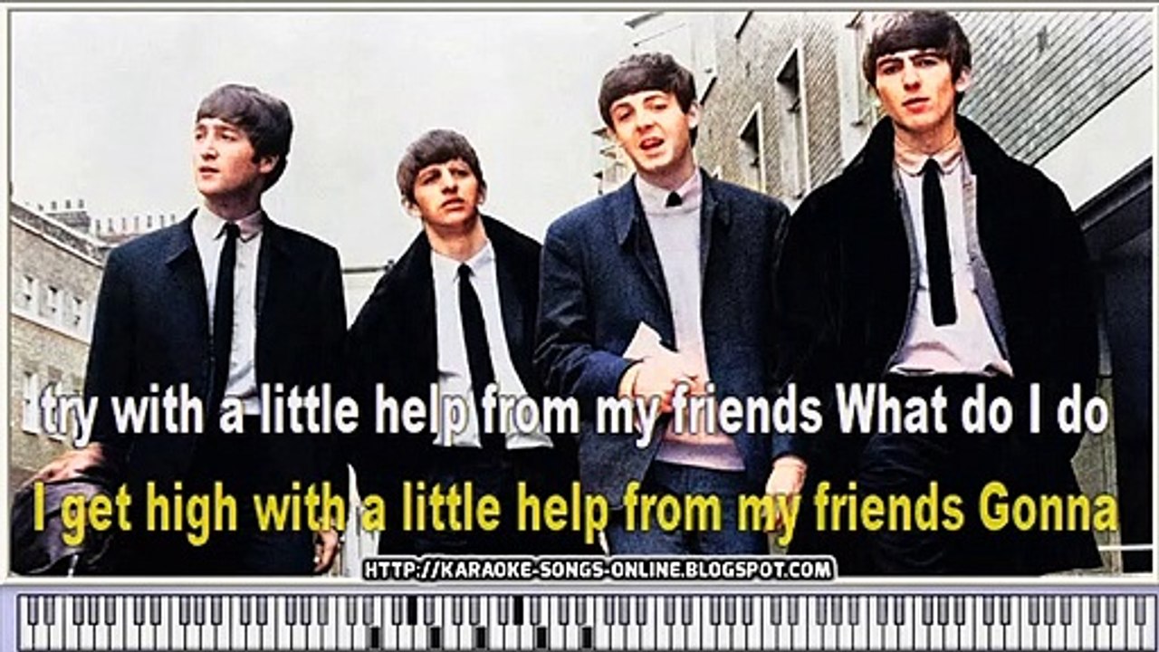 The Beatles - With the litle help from my friends- Free karaoke song online, lyrics on the screen & chords  & piano