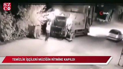 Müziği duyan temizlik işçileri ritme kendilerini kaptırdı