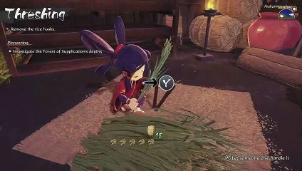 Sakuna : of Rice and Ruin - Battage du riz (gameplay maison)