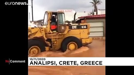 Heavy rainfall in Crete causes flooded homes and sweeps cars into sea