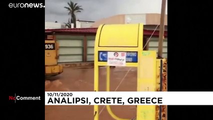 Heavy rainfall in Crete causes flooded homes and sweeps cars into sea