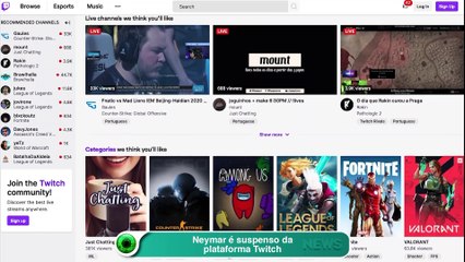Neymar é suspenso da plataforma Twitch