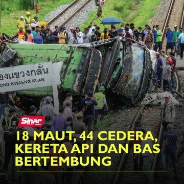 18 maut, 44 cedera, kereta api dan bas bertembung
