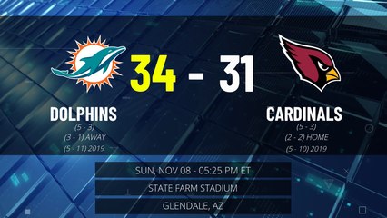 Dolphins @ Cardinals Game Recap for SUN, NOV 08 - 05:25 PM ET EST
