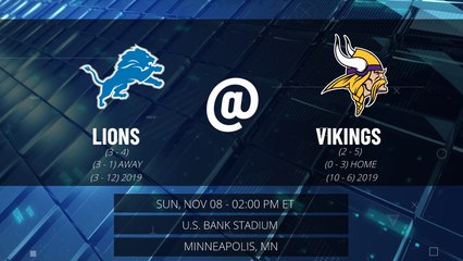 Lions @ Vikings Game Preview for SUN, NOV 08 - 02:00 PM ET EST