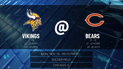 Vikings @ Bears Game Preview for MON, NOV 16 - 09:15 PM ET EST