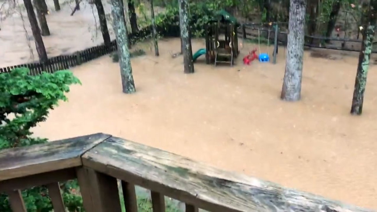 Backyard submerged by severe flooding