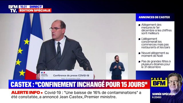Jean Castex: Le 1er décembre, les règles applicables au confinement vont continuer à s'appliquer