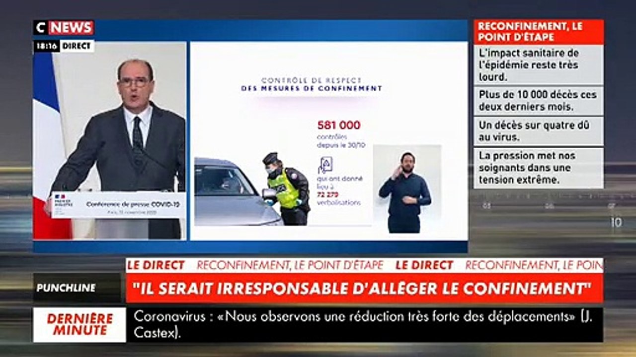 Coronavirus - Jean Castex: "Nous maintenons pour 15 jours les règles et les boutiques fermées le resteront. Un allégement pourrait intervenir le 1er dec mais pas pour les restos. Il est trop tôt pour prendre ses billets pour Noël"
