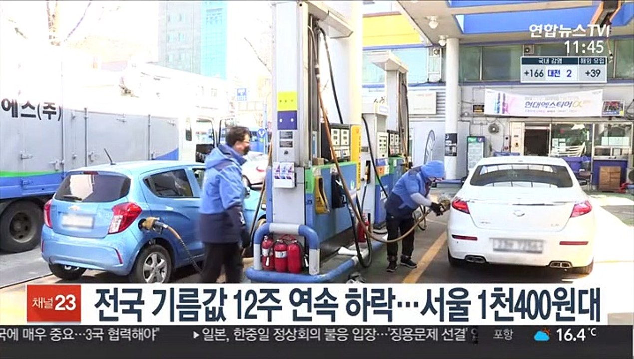 전국 기름값 12주 연속 하락…서울 1천400원대