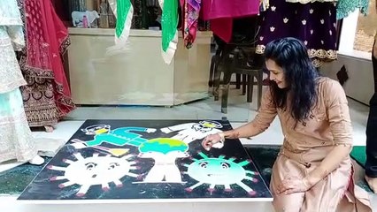 मोनिका जैन ने कोरोनावायरस से बचाव के लिए बनाई गई रंगोली, देशवासियों को दिया संदेश
