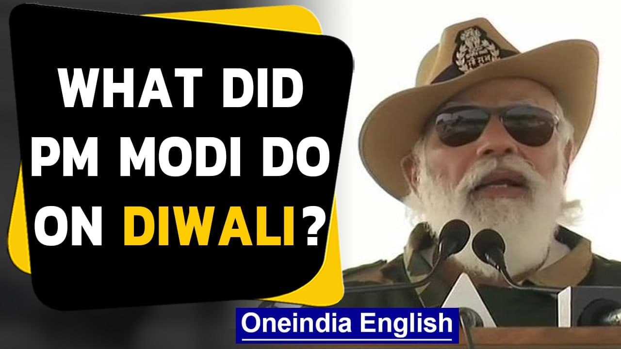 PM Modi distributes sweets to Jawans in Longewala in Jaisalmer on Diwali: Watch|Oneindia News
