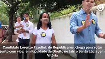 Candidato Lorenzo Pazolini , do Republicanos, chega para votar junto com vice,  em Faculdade de Direito no bairro Santa Lúcia , em Vitória