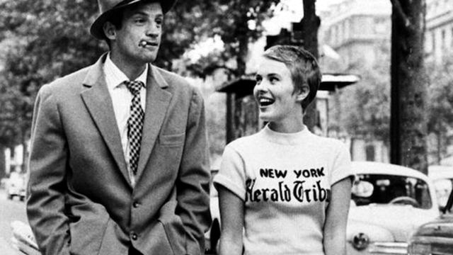 BREATHLESS Movie (1960) - Clip with Jean Seberg and Jean-Paul Belmondo - New York Herald Tribune