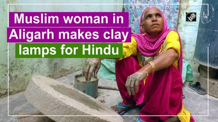 Muslim woman in Aligarh makes clay lamps for Diwali