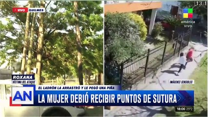 Un ladrón la arrastró y le pegó una trompada