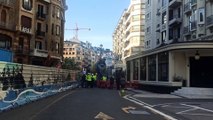 Socavón en las obras de la pasante de Euskotren en San Sebastián