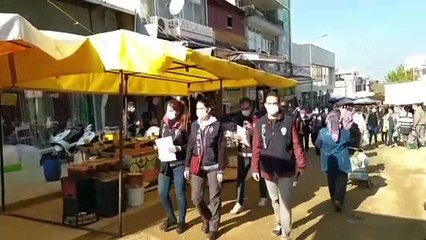 İZMİR - Tire Salı Pazarı'nda Kovid-19 tedbirleri denetimi
