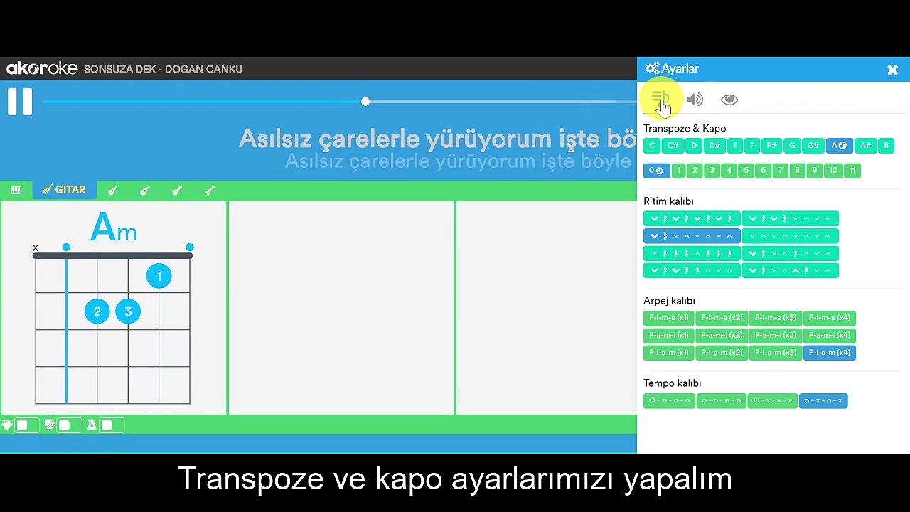 Akoroke.com kullanımı. Gitar akoru, ukulele akoru, piano,bas gitar akorları. Kolay akorlar online akort programı müzik dersleri