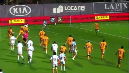 La magnifique passe au pied de Maxime Lafage pour l'essai d'Aymeric Luc face au MHR