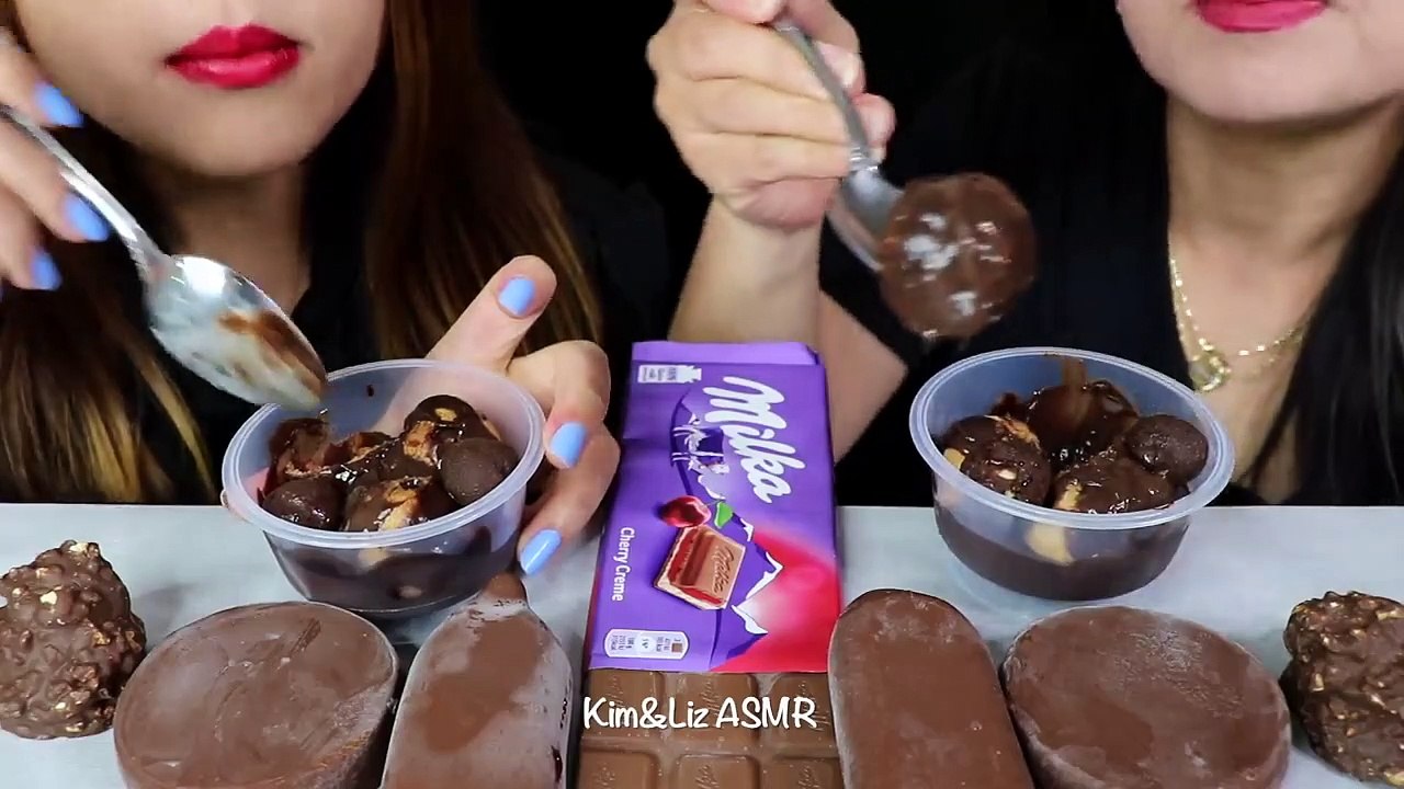 ASMR CHOCOLATE CHERRY  ICE CREAM, PROFITEROLES, MILKA CHOCOLATE|ASMR