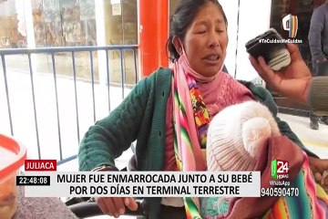 Juliaca: mujer es enmarrocada con su bebé en brazos a una silla de Terminal Terrestre