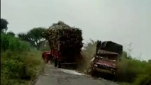 Tractor | tractor accident on road | sugarcane tractor and truck accident happens on road | agrassive tractor driver | sugarcane harvesting and transporting.