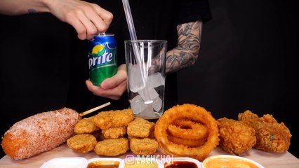 MOST POPULAR FOOD FOR ASMR (KFC, ONION RINGS, MOZZARELLA CORN DOG, CHICKEN NUGGETS) NO TALKING