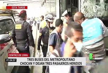 SMP: Choque de tres buses del Metropolitano deja 3 pasajeros heridos
