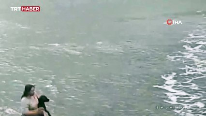 Boğulan köpeği kıyafetleriyle denize atlayarak kurtardı