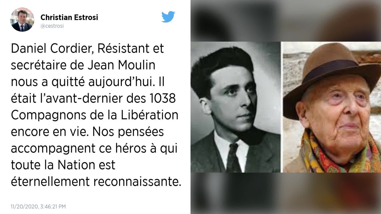 Daniel Cordier, l'avant-dernier Compagnon de la Libération, est mort