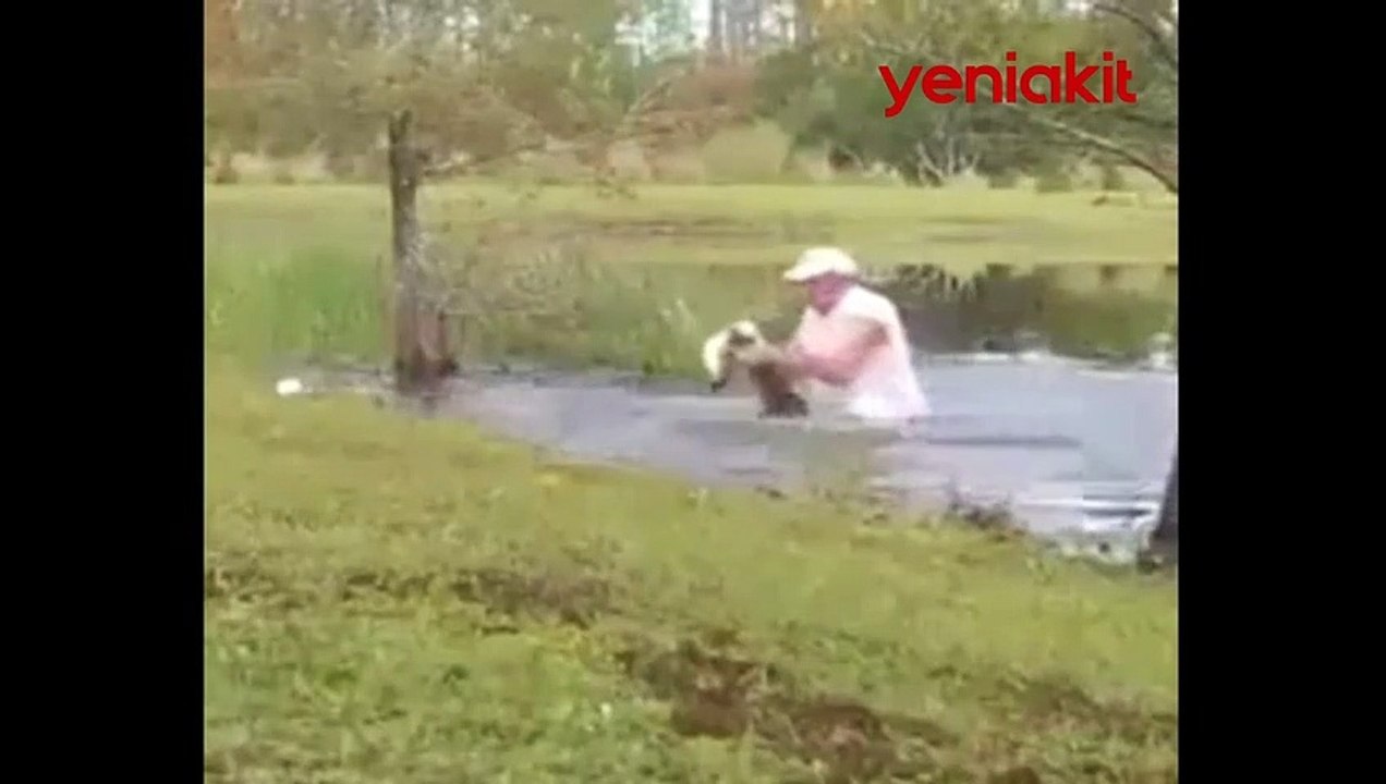 Dünya bu görüntüleri konuşuyor! Köpeğini kurtarmak için timsahla savaştı