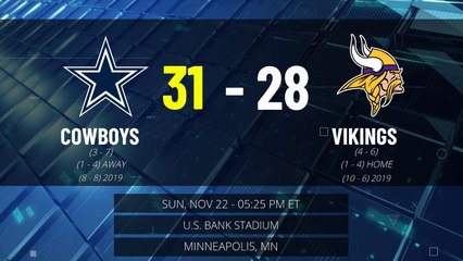 Cowboys @ Vikings Game Recap for SUN, NOV 22 - 05:25 PM ET EST