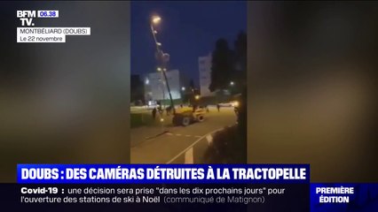 Download Video: À Montbéliard, des caméras de surveillance détruites à coups de tractopelle