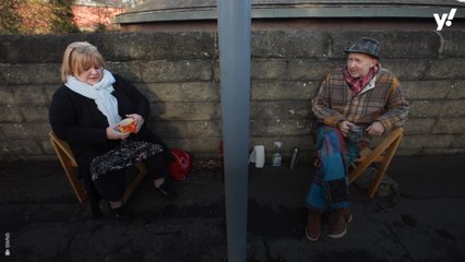 Footage show two friends forced apart by the coronavirus pandemic meeting for a cuppa - on either side of a council border