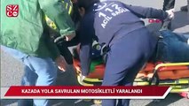 Kazada yola savrulan motosiklet sürücüsü yaralandı