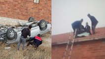 Takla araçtan fırlayan sürücü evin çatısına uçtu