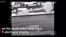 Helicopter view of motorcyclist while driving 290 kmh and how caught