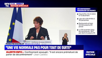Roselyne Bachelot: "Les spectacles devront se terminer à 21 heures, le billet servant de preuve pour rentrer sereinement chez soi"