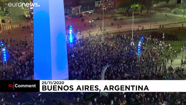 Crowds gather in Buenos Aires to pay tribute to Diego Maradona