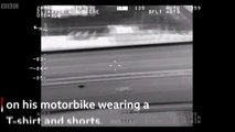 Helicopter view of motorcyclist while driving 290 kmh and how caught
