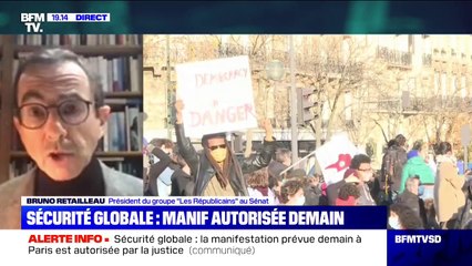 Loi "sécurité globale": pour Bruno Retailleau, "après le trouble que cet article 24 a pu créer, c'est important qu'une manifestation, puisse se dérouler pacifiquement"