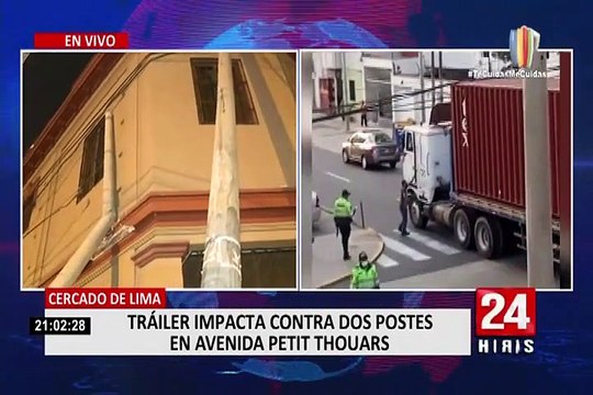 Cercado de Lima: Tráiler se engancha en cables aéreos y deja postes a punto de caer